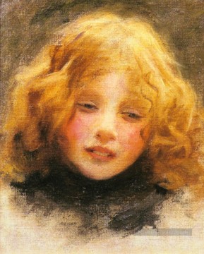  Arthur Art - Étude de tête d’une jeune fille enfants idylliques Arthur John Elsley